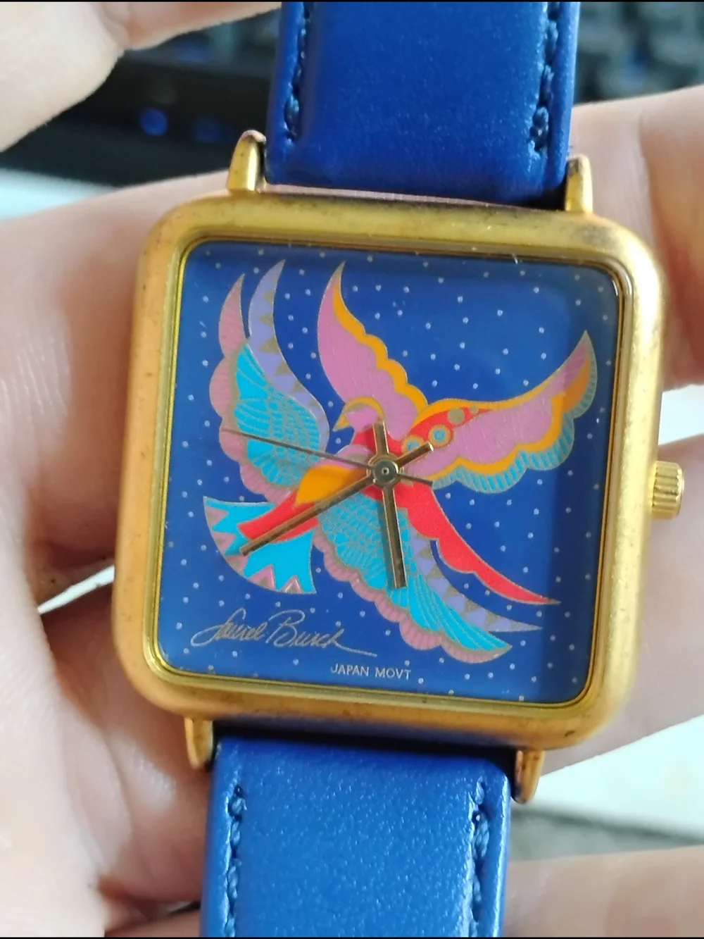 Laurel Burch Blue Bird Square Watch - Blue Strap
